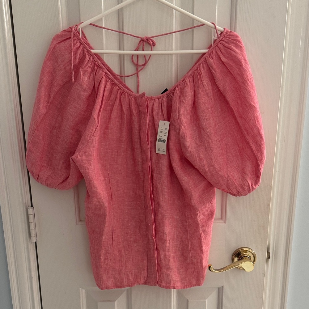 J. Crew Pink Blouse with Puff Sleeves